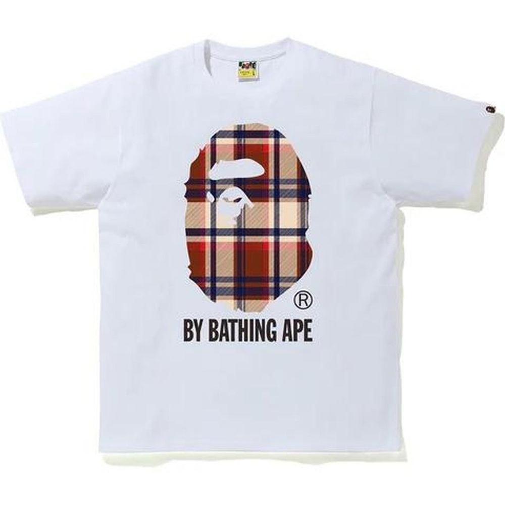 Bape White Tee with Plaid Ape Graphic